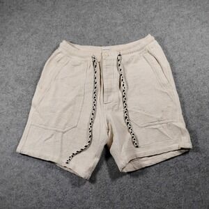 Umber & Ochre Mens Small Cream Handwoven Cotton Waffle Knit Drawstring Shorts